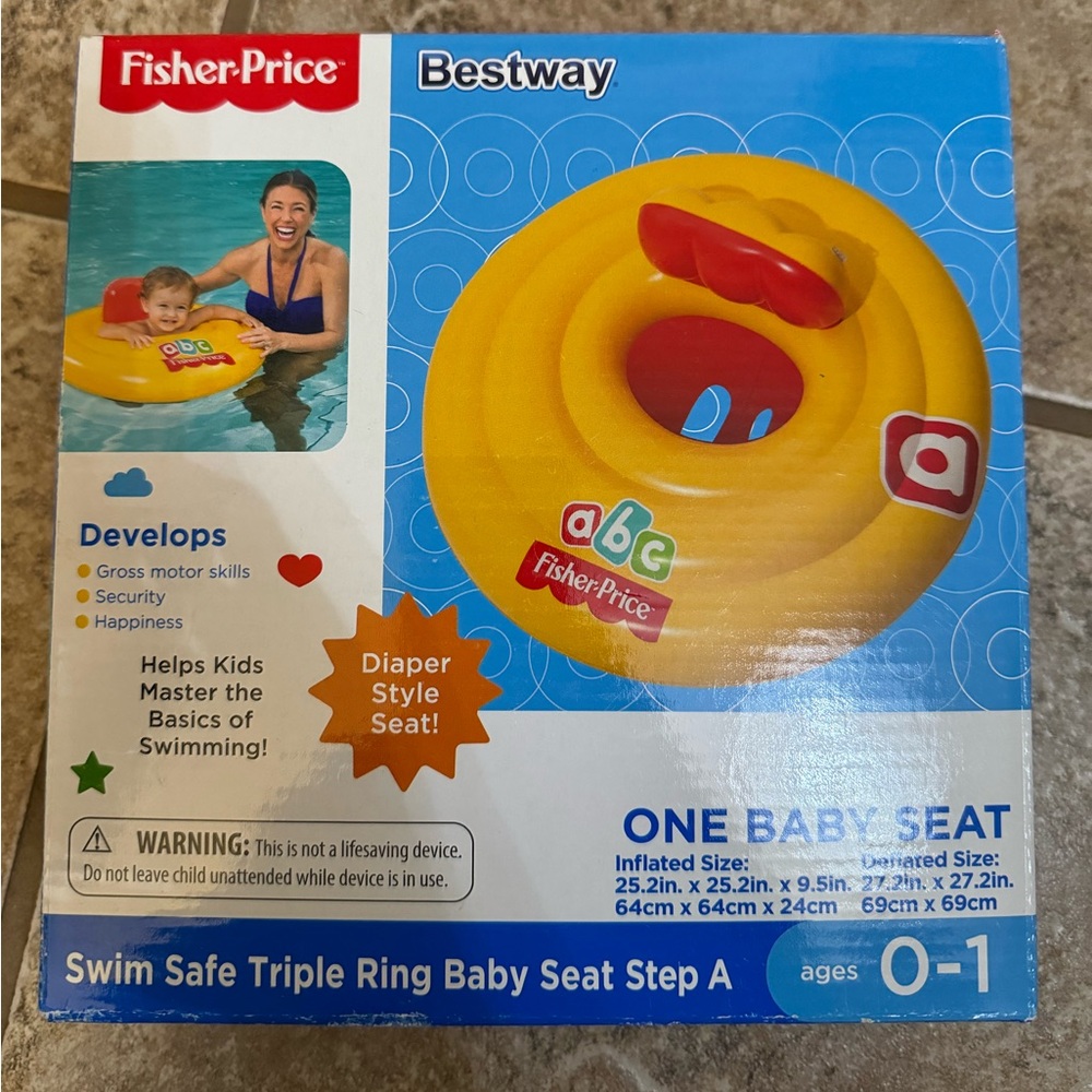 Fisher Price Swim Safe Triple Ring Baby Seat Step A Preschool 0-1 Inflatable new